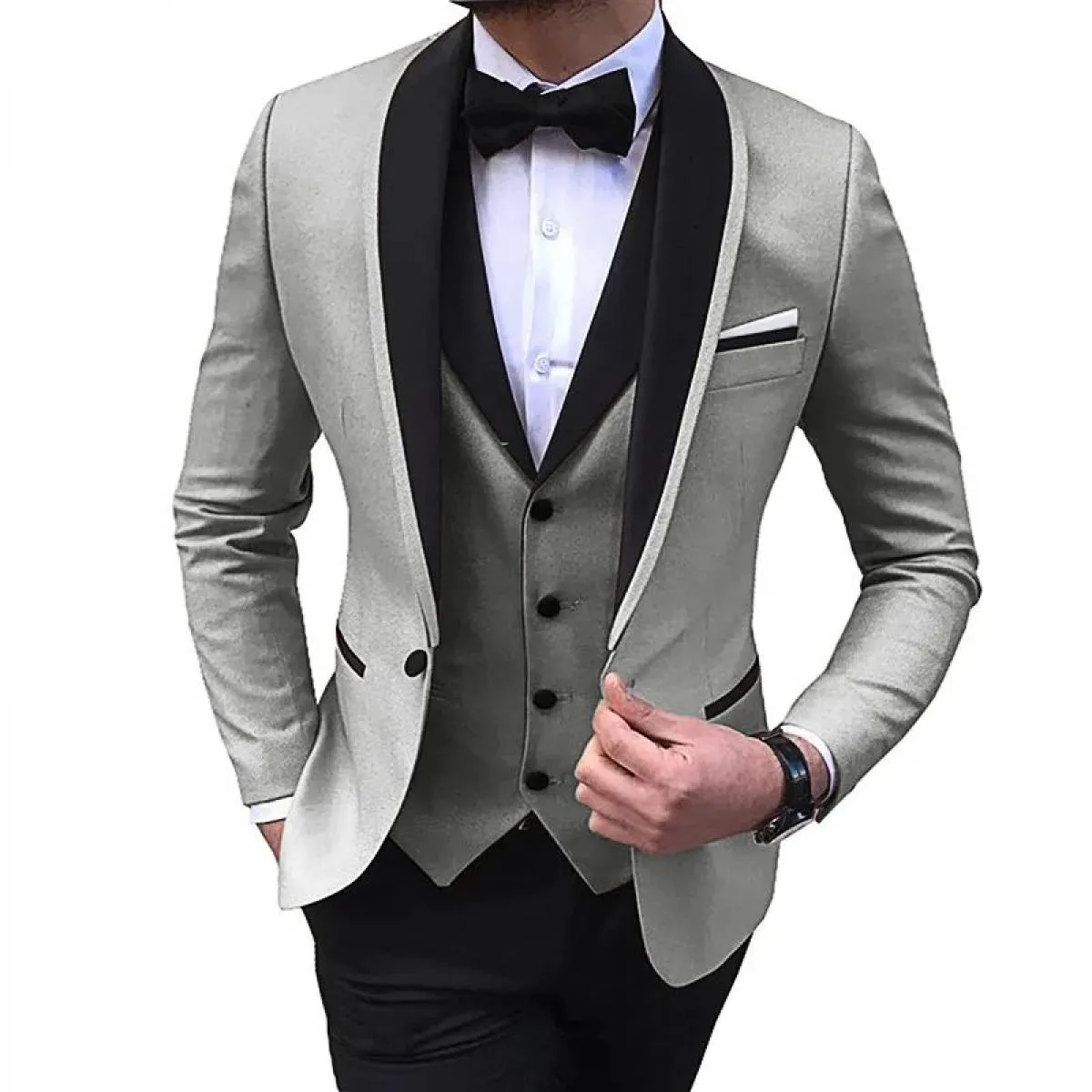 2022 Moda Nuovi Uomini d'Affari 3 Pezzi Abiti Set Cappotto Pantaloni/Maschio Slim Wedding Groomsmen Colorblock Blazer Giacca Pan