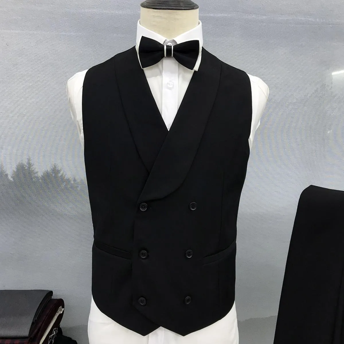 2023 Abito da uomo di lusso blu navy Blcak cappotto in tre pezzi pantaloni gilet con risvolto risvolto primavera slim fit giacca