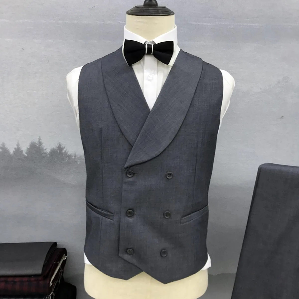 2023 Abito da uomo di lusso blu navy Blcak cappotto in tre pezzi pantaloni gilet con risvolto risvolto primavera slim fit giacca