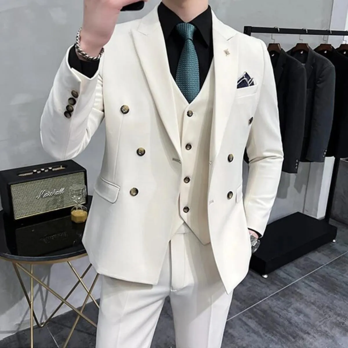 2023 moda uomo per il tempo libero boutique slim business tinta unita doppio petto abito da sposa blazer giacca cappotto pan