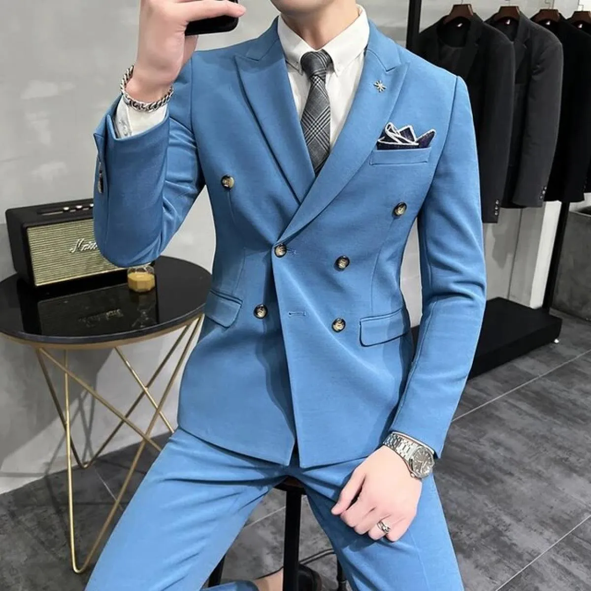 2023 moda uomo per il tempo libero boutique slim business tinta unita doppio petto abito da sposa blazer giacca cappotto pan
