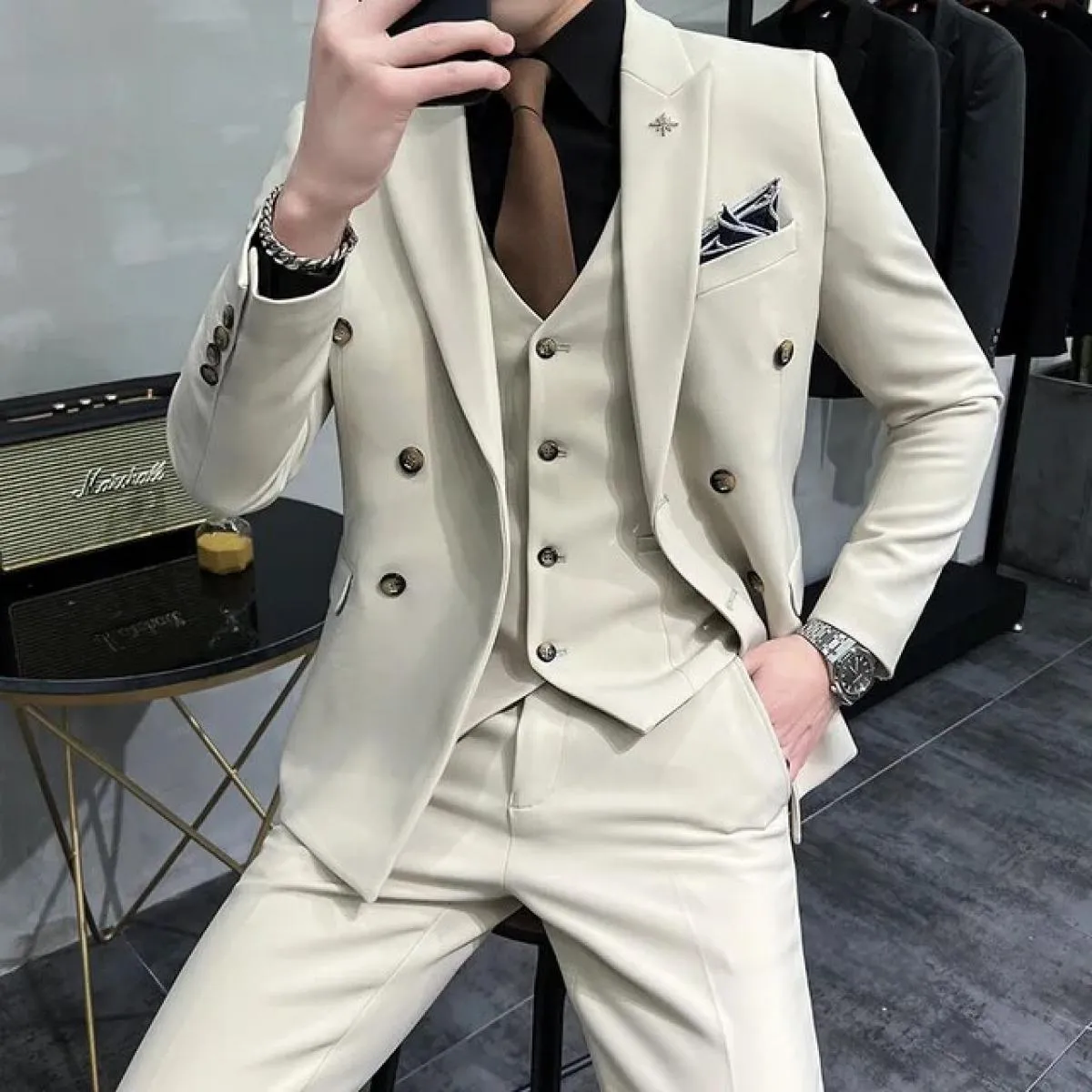 2023 moda uomo per il tempo libero boutique slim business tinta unita doppio petto abito da sposa blazer giacca cappotto pan
