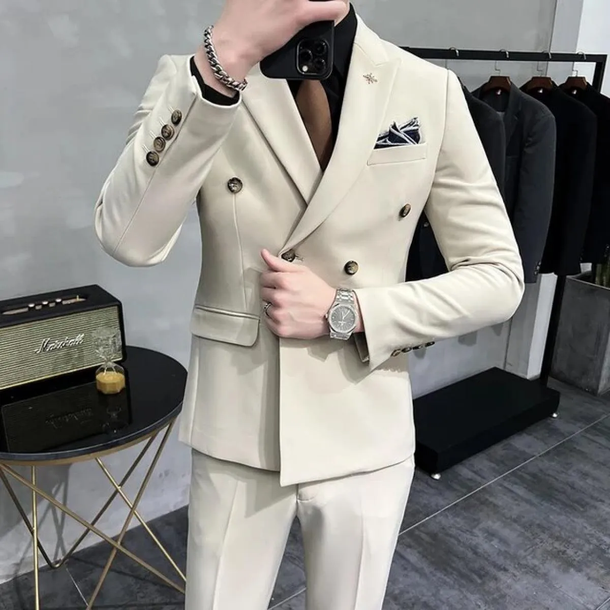 2023 moda uomo per il tempo libero boutique slim business tinta unita doppio petto abito da sposa blazer giacca cappotto pan
