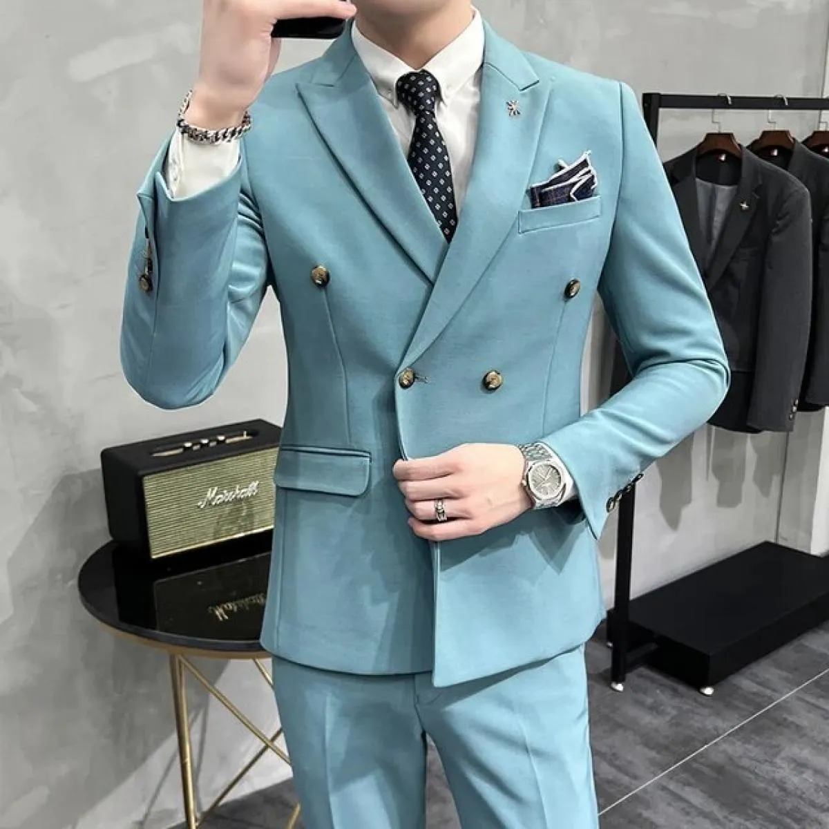 2023 moda uomo per il tempo libero boutique slim business tinta unita doppio petto abito da sposa blazer giacca cappotto pan