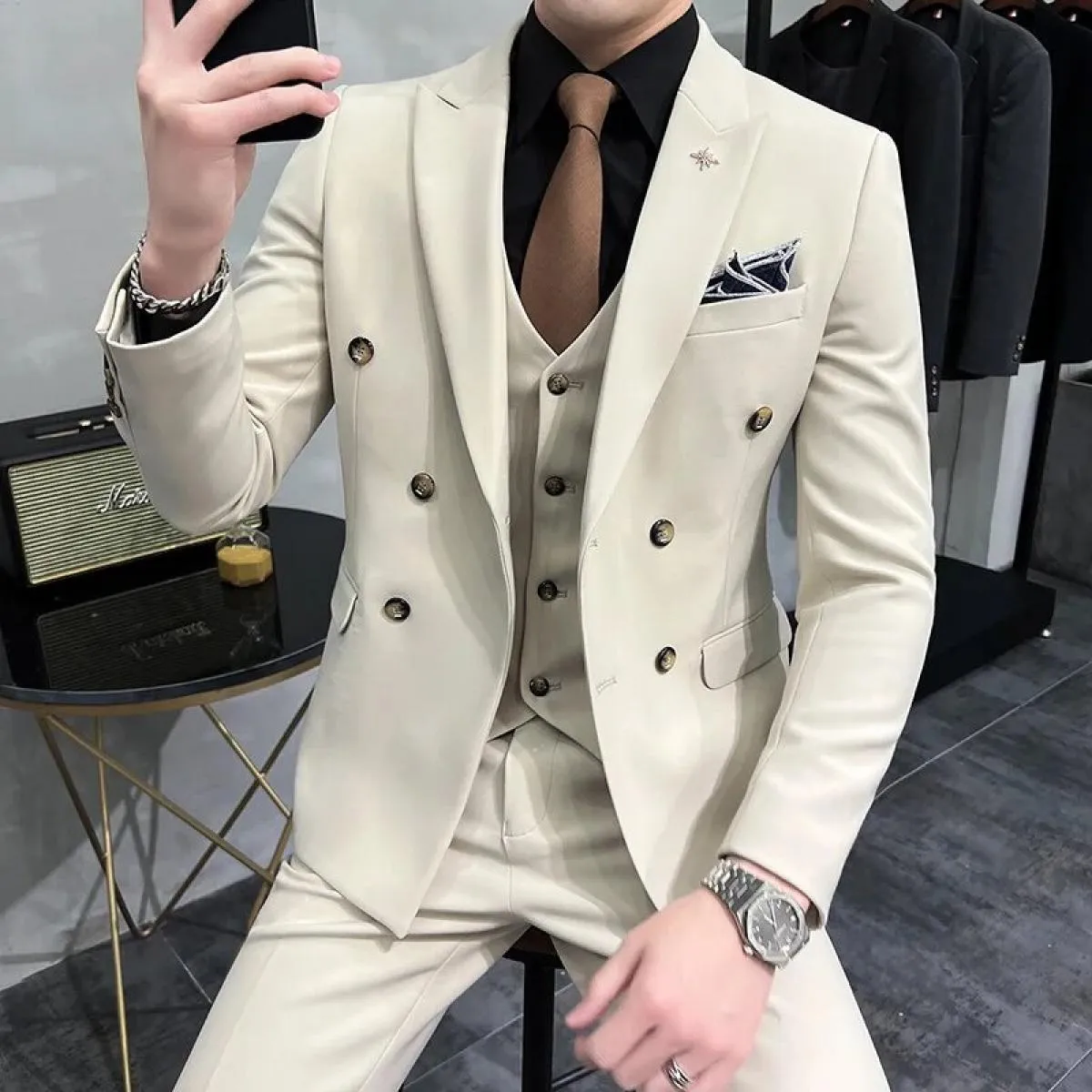 2023 moda uomo per il tempo libero boutique slim business tinta unita doppio petto abito da sposa blazer giacca cappotto pan