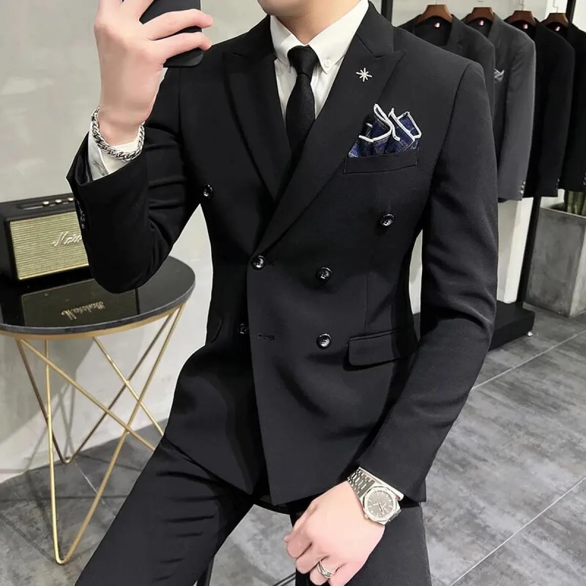 2023 moda uomo per il tempo libero boutique slim business tinta unita doppio petto abito da sposa blazer giacca cappotto pan
