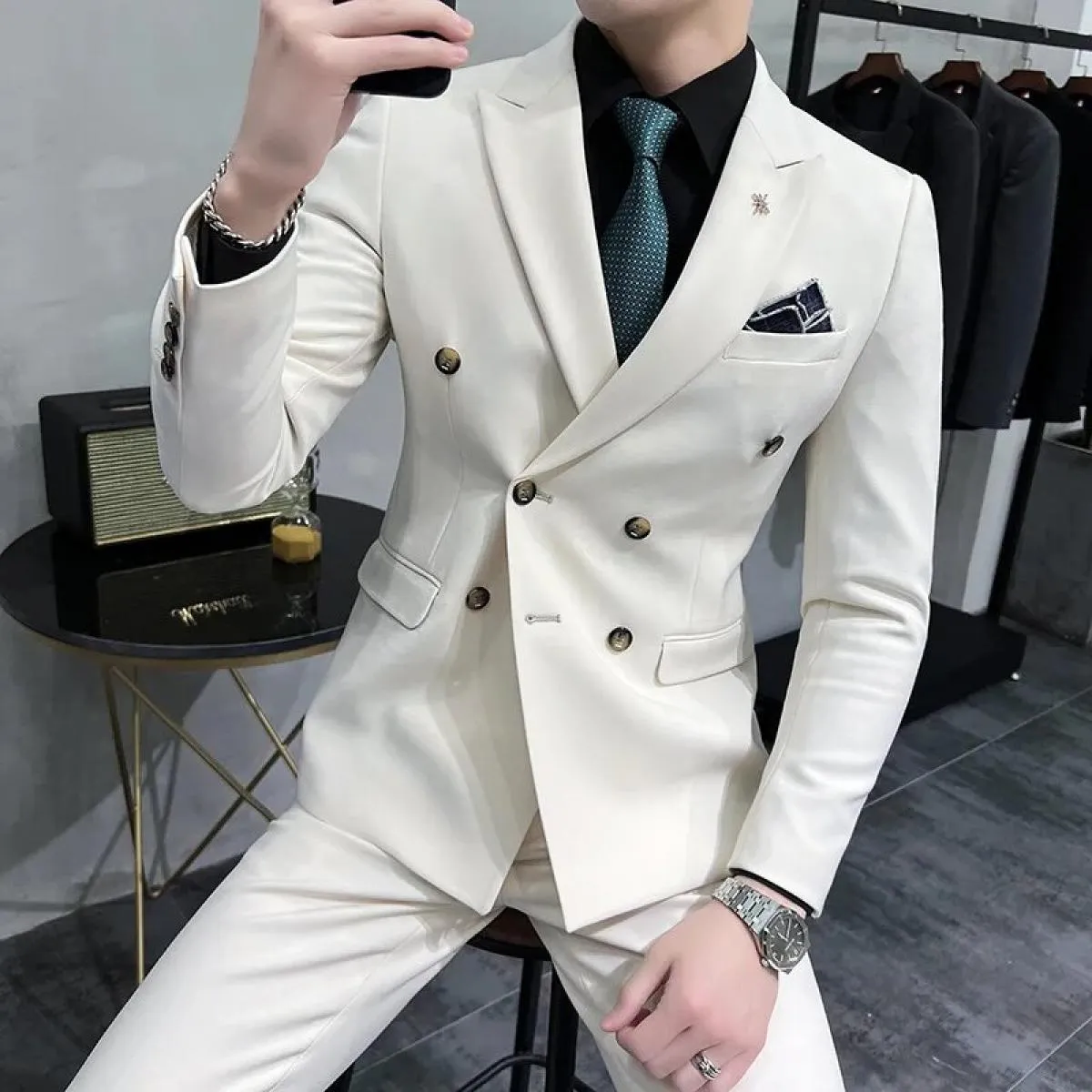 2023 moda uomo per il tempo libero boutique slim business tinta unita doppio petto abito da sposa blazer giacca cappotto pan