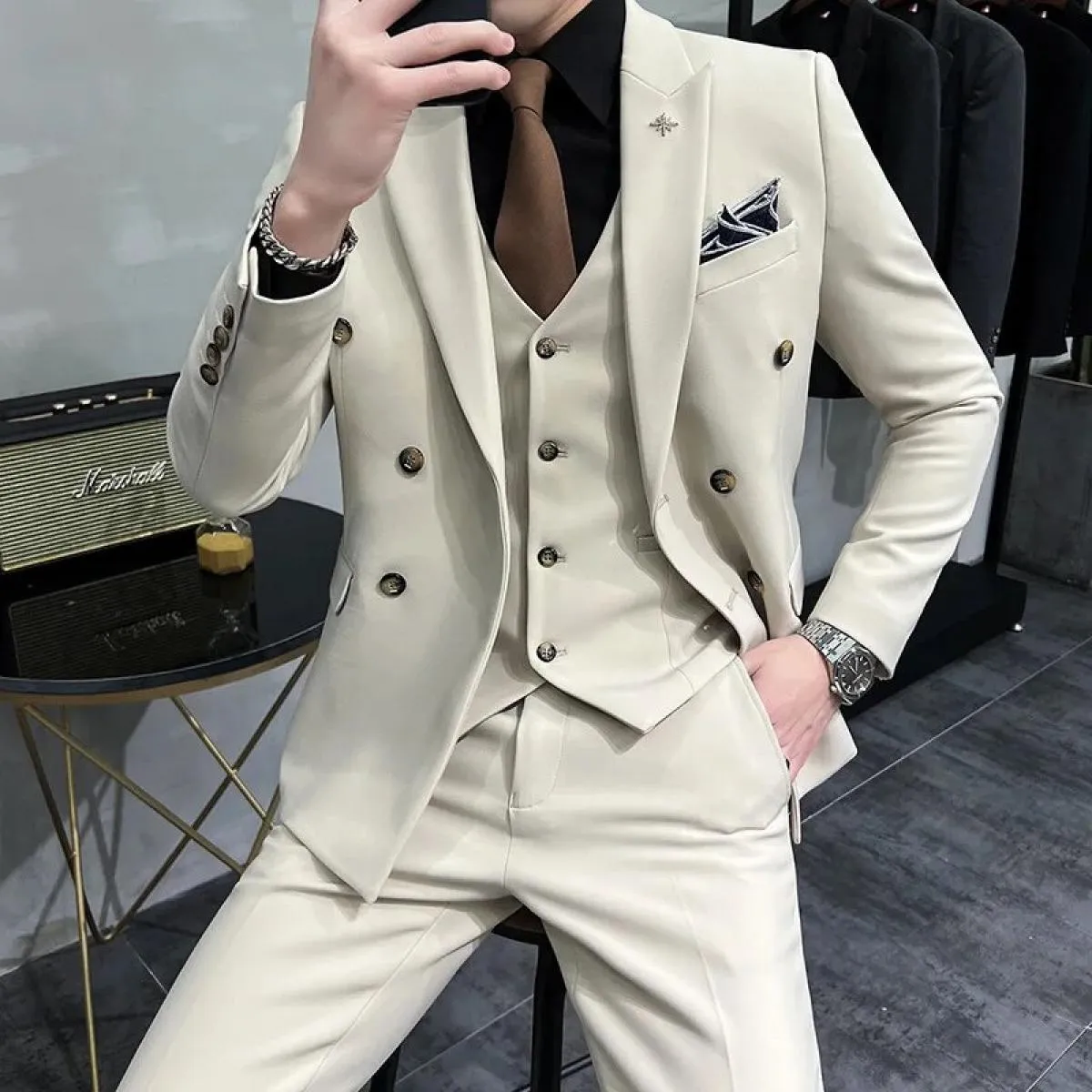 2023 moda uomo per il tempo libero boutique slim business tinta unita doppio petto abito da sposa blazer giacca cappotto pan