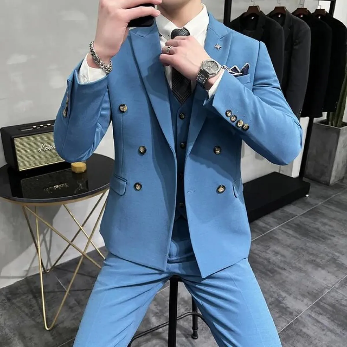 2023 moda uomo per il tempo libero boutique slim business tinta unita doppio petto abito da sposa blazer giacca cappotto pan