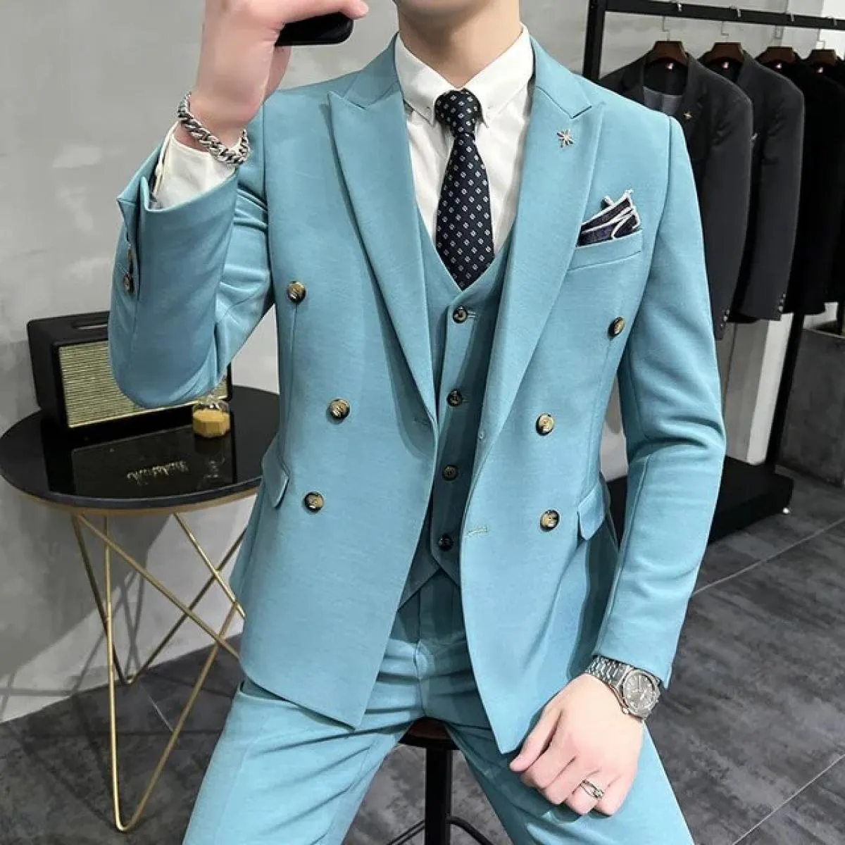 2023 moda uomo per il tempo libero boutique slim business tinta unita doppio petto abito da sposa blazer giacca cappotto pan