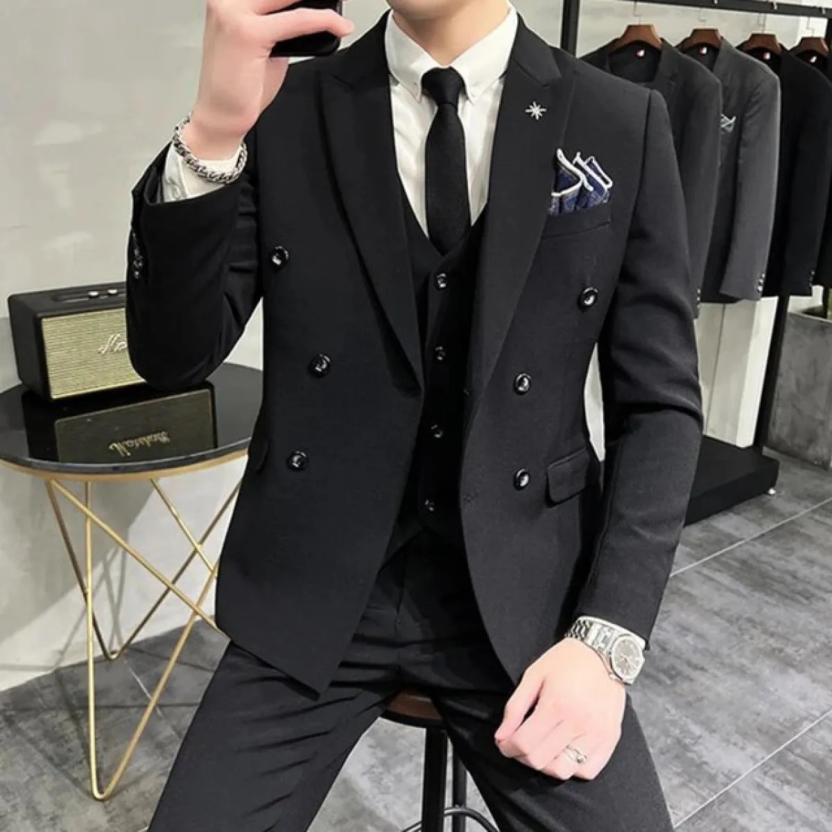2023 moda uomo per il tempo libero boutique slim business tinta unita doppio petto abito da sposa blazer giacca cappotto pan