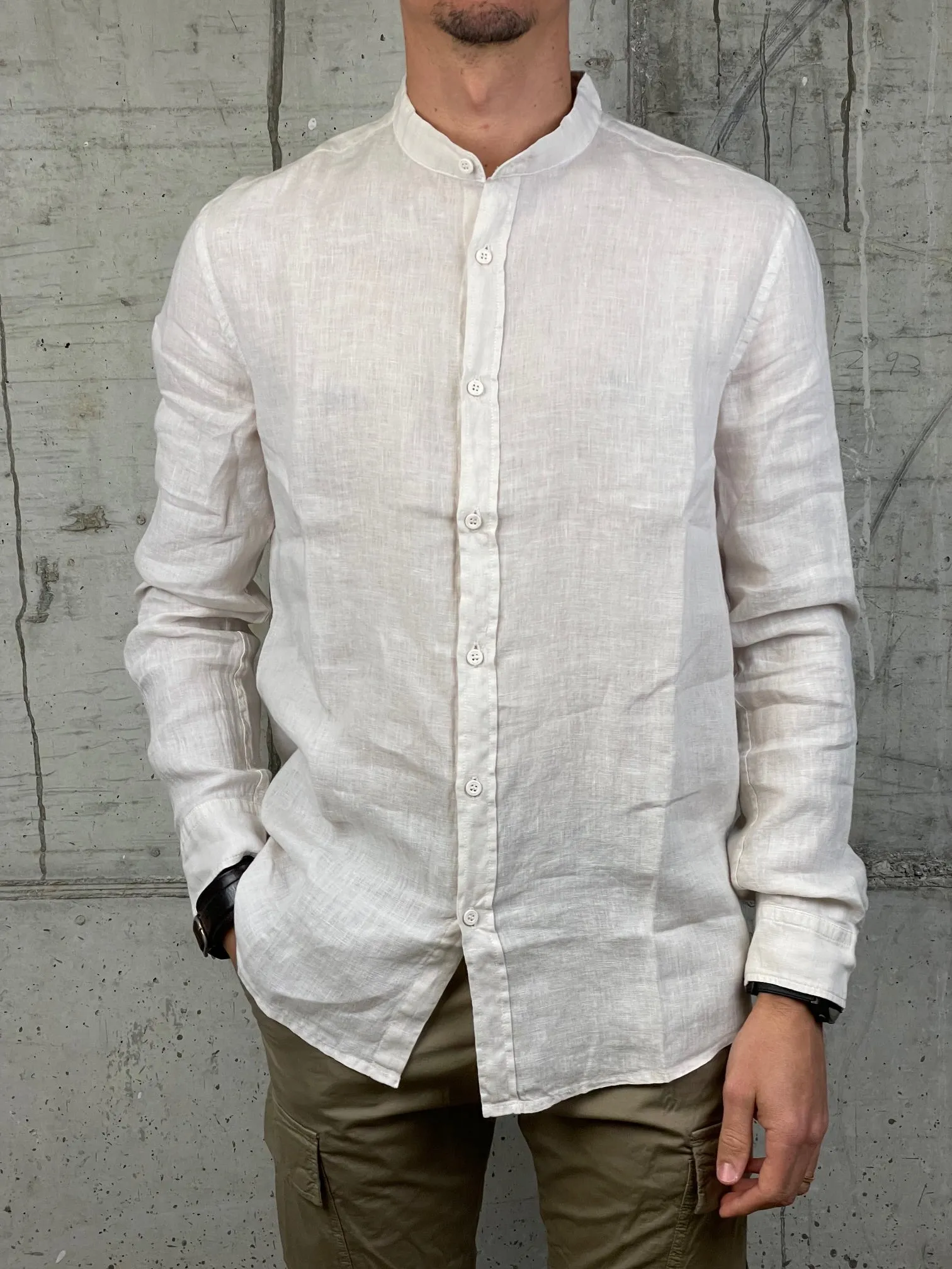 40Weft Camicia di Lino Coreana Panna