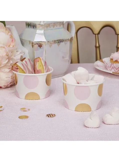 8 coppette a pois rosa e dorati di carta - Pattern Works