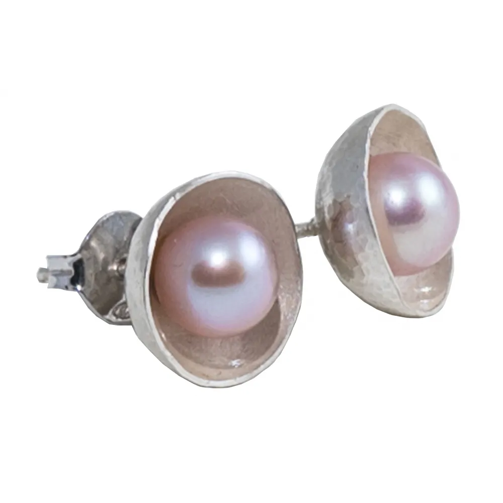 Ab Ove - Orecchini Rotondi in Argento con Perle River - Collezione Venere - Orecchini Artigianali - Alta Qualità Luxury