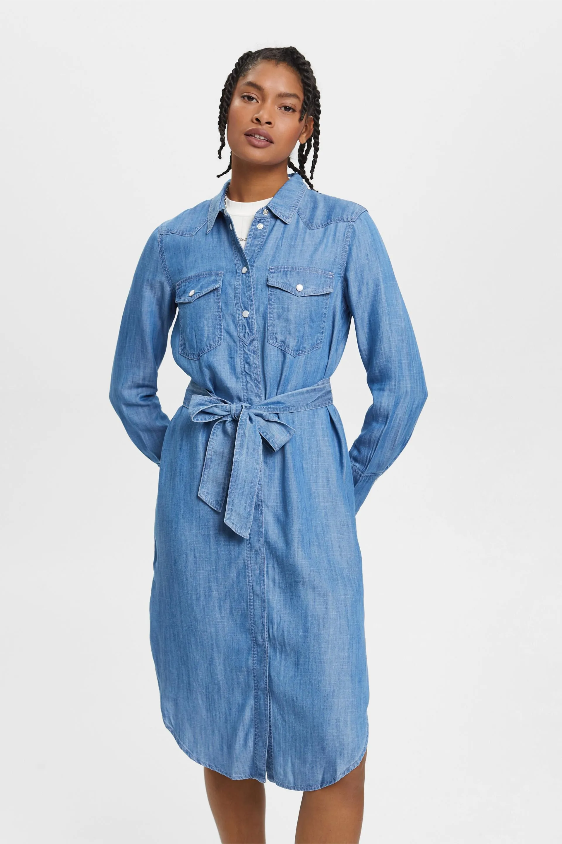 Abito camicia in denim con cintura da annodare staccabile