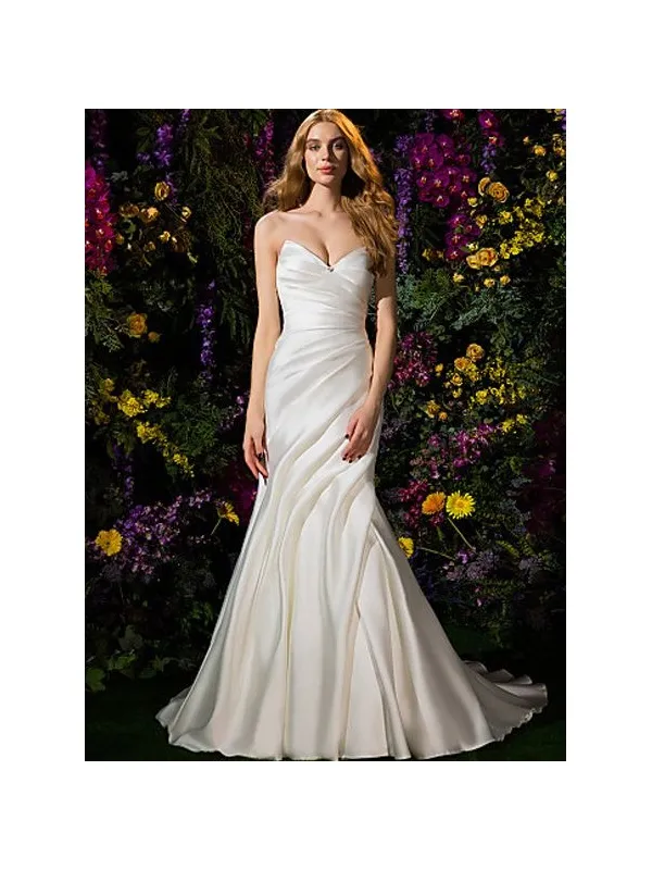 Abito da Sposa a Sirena Economico Semplice con scollatura a Cuore
