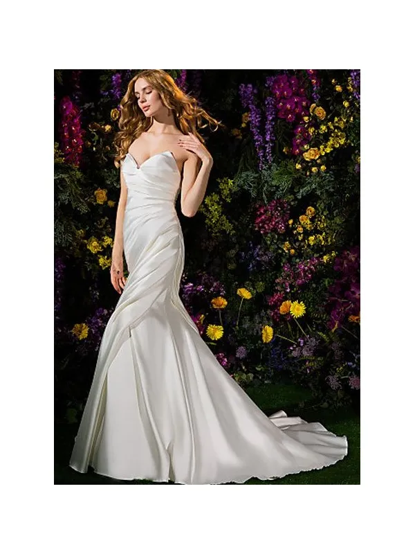 Abito da Sposa a Sirena Economico Semplice con scollatura a Cuore