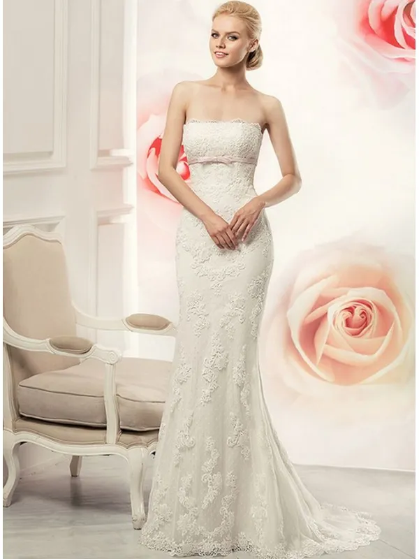 Abito da Sposa a Sirena senza maniche con Pizzo e Tulle a pois