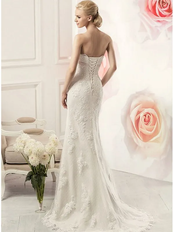 Abito da Sposa a Sirena senza maniche con Pizzo e Tulle a pois