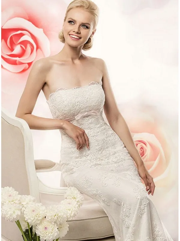 Abito da Sposa a Sirena senza maniche con Pizzo e Tulle a pois