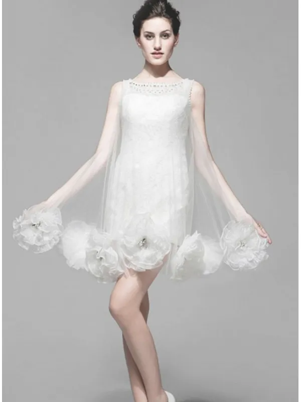 Abito da Sposa Corto particolare con strato trasparente di Tulle e fiori