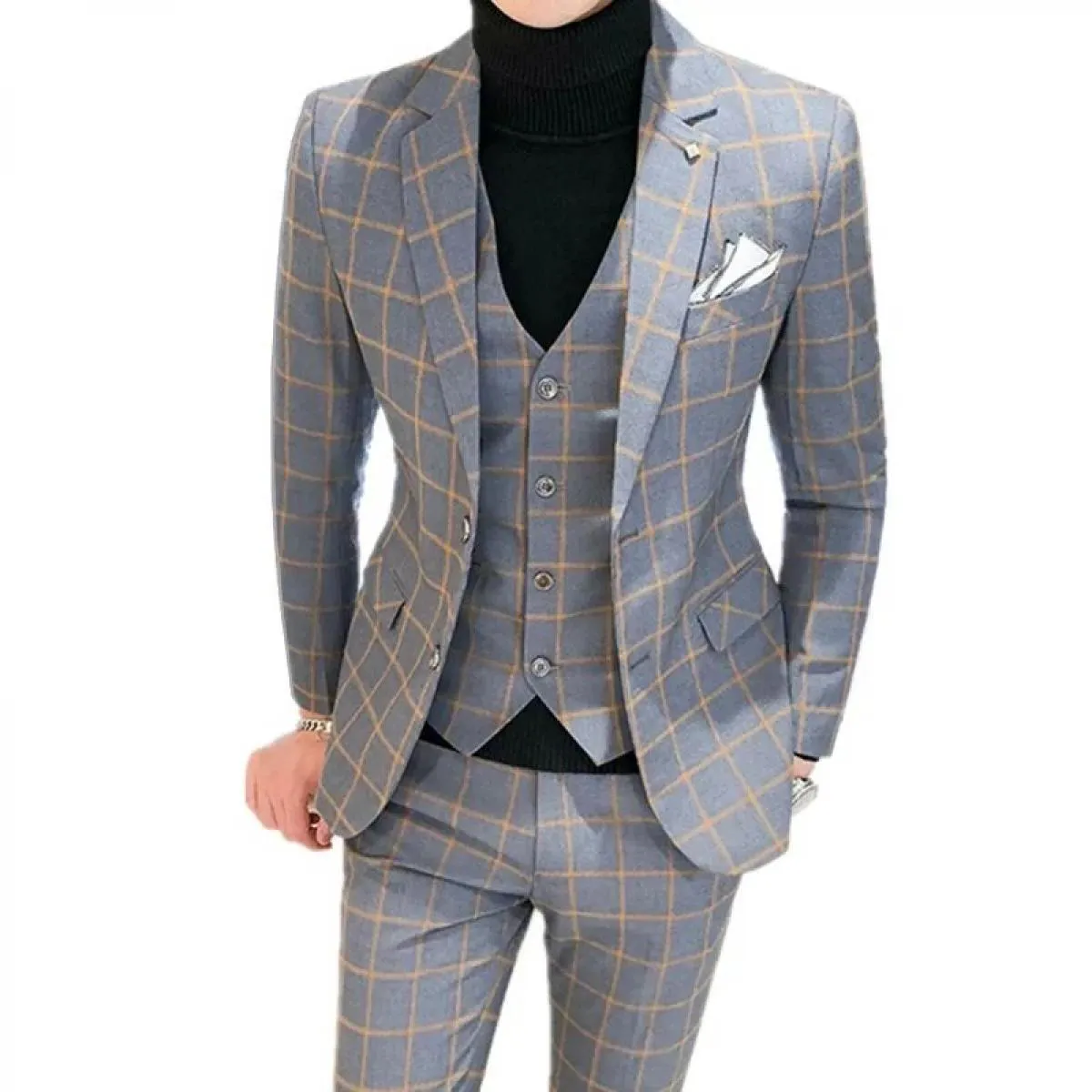 Abito da uomo Blazer Pantaloni Gilet Set da 3 pezzi / Matrimonio maschile Nuovo autunno Business Abito scozzese formale Cappotto