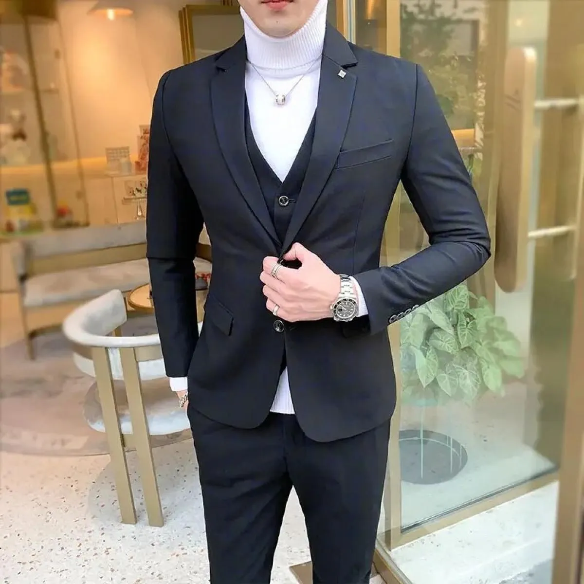 Abito da uomo Blazer Pantaloni Gilet Set da 3 pezzi / Matrimonio maschile Nuovo autunno Business Abito scozzese formale Cappotto