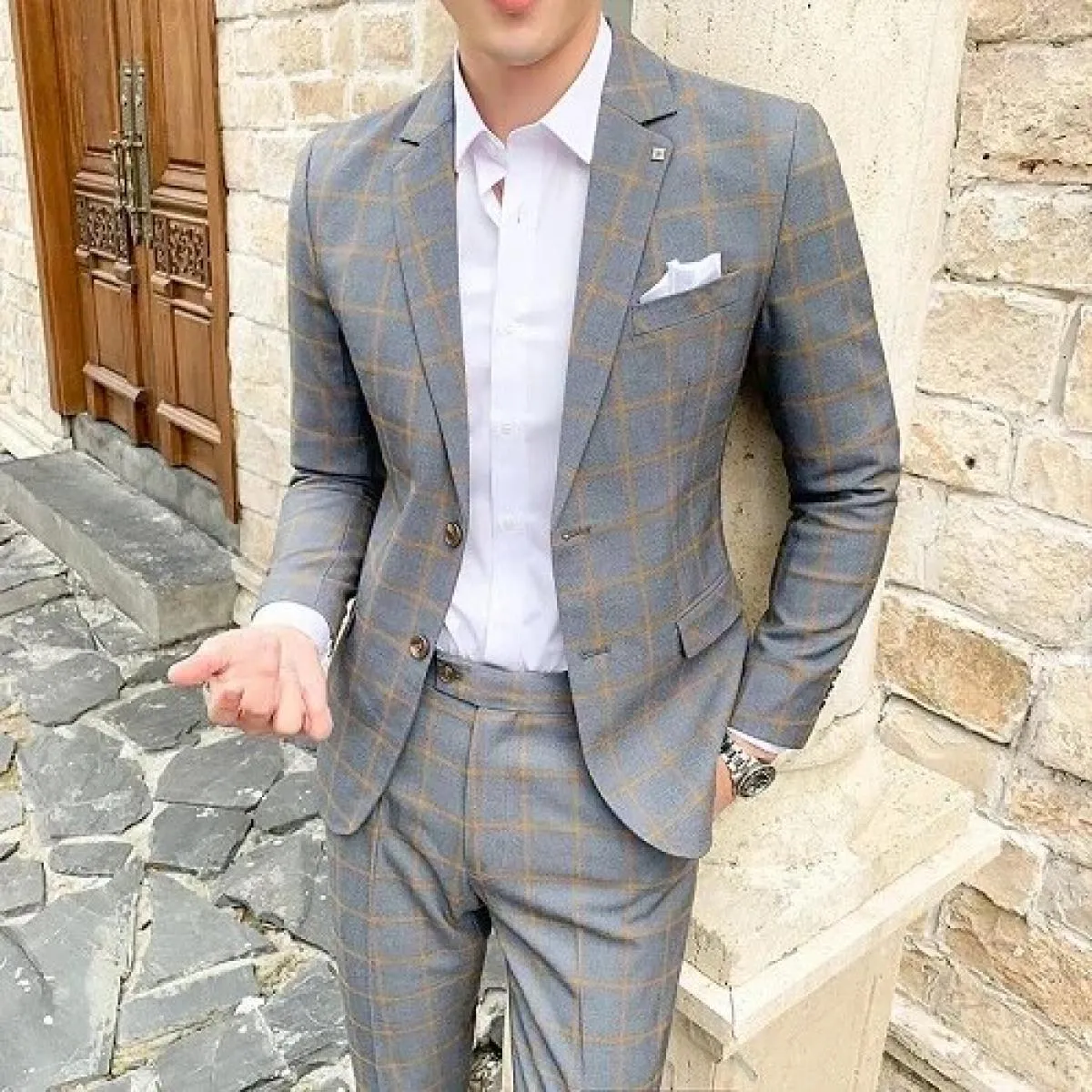 Abito da uomo Blazer Pantaloni Gilet Set da 3 pezzi / Matrimonio maschile Nuovo autunno Business Abito scozzese formale Cappotto