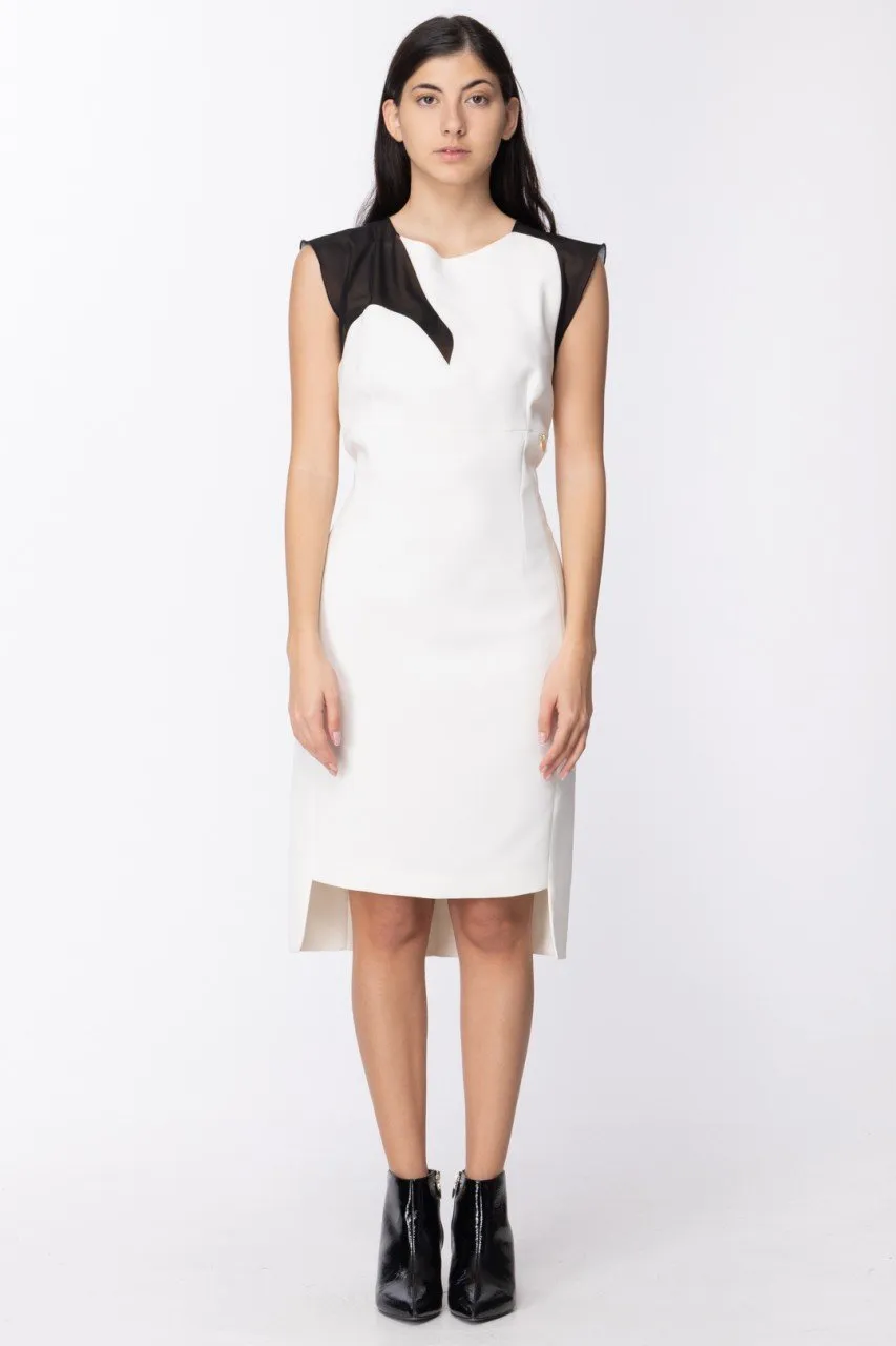 Abito elegante longuette con trasparenze Offwhite/Nero
