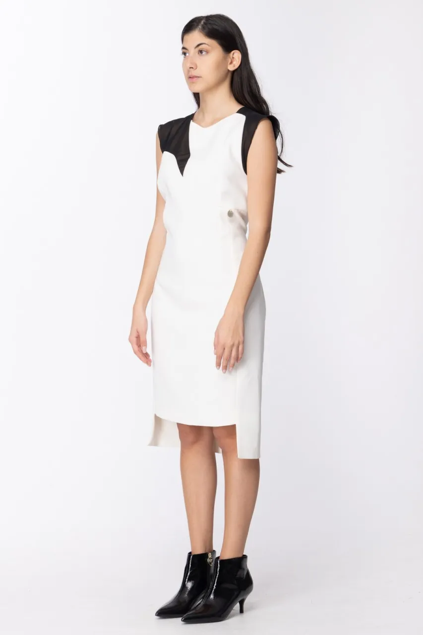 Abito elegante longuette con trasparenze Offwhite/Nero