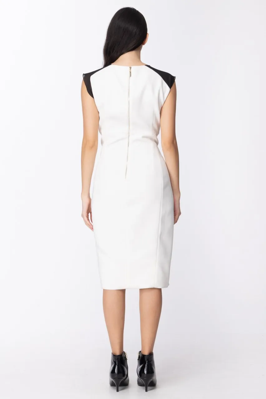Abito elegante longuette con trasparenze Offwhite/Nero