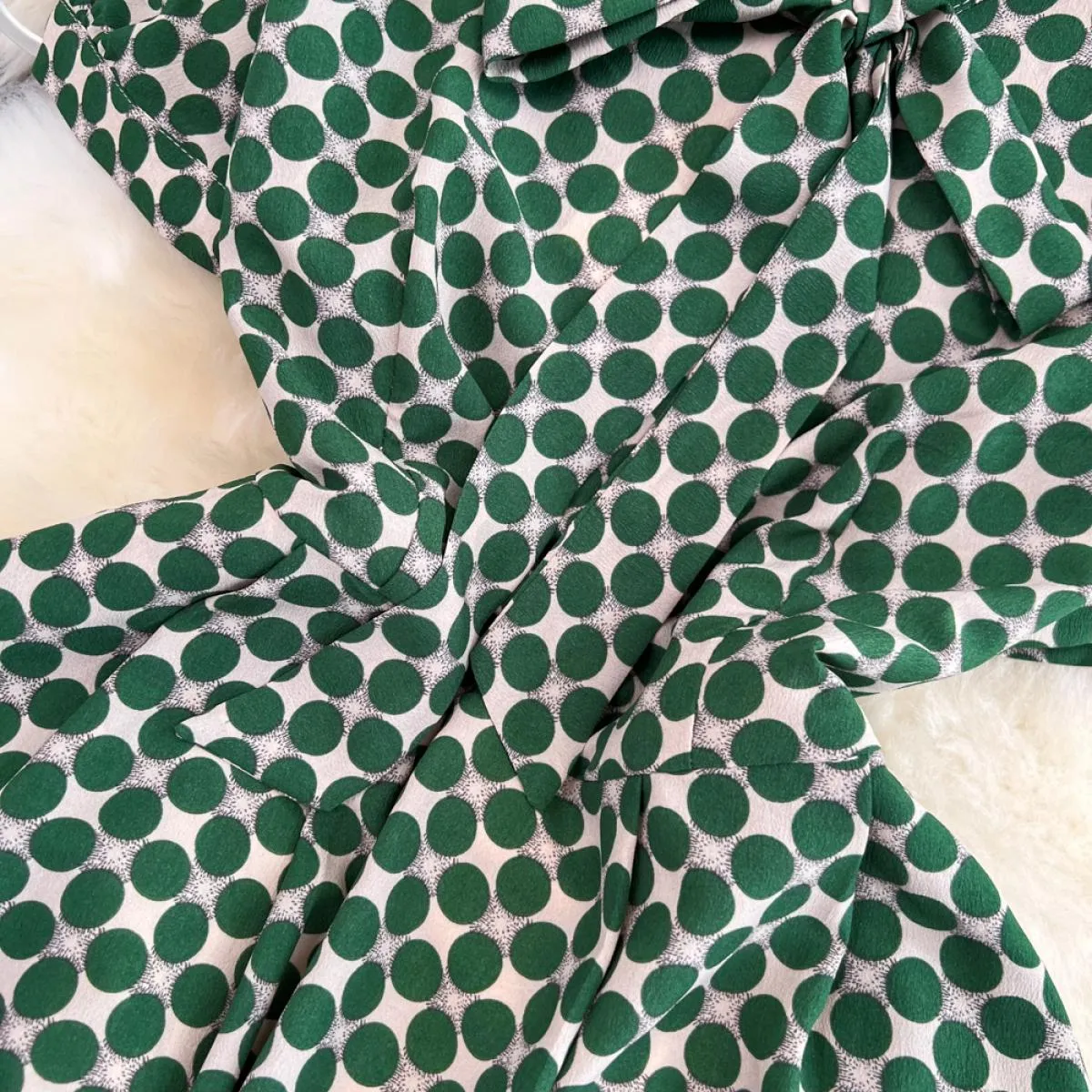 Abito longuette elegante estivo per donna Abito longuette a pois con scollo a barchetta Abiti lunghi da donna Verde Office Lady