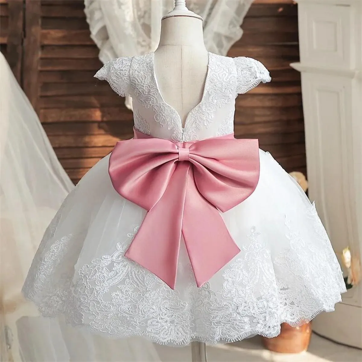 Abito natalizio rosso per ragazze con fiocco per bambini, abito da festa per il primo compleanno, elegante tutù natalizio per pr