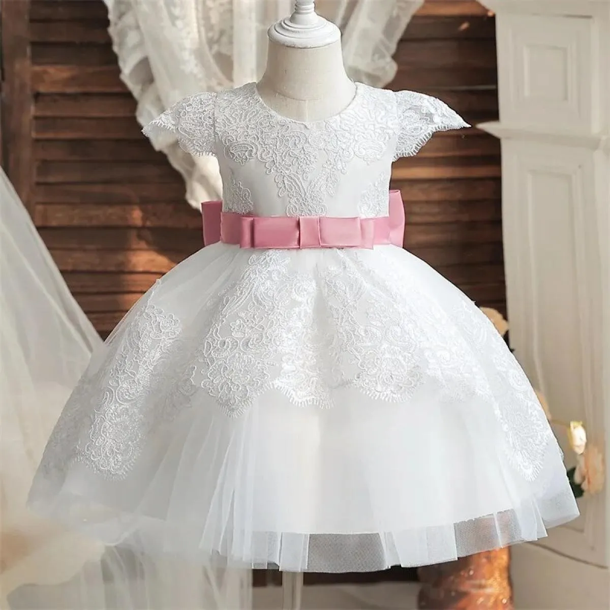 Abito natalizio rosso per ragazze con fiocco per bambini, abito da festa per il primo compleanno, elegante tutù natalizio per pr
