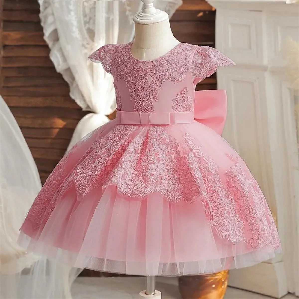 Abito natalizio rosso per ragazze con fiocco per bambini, abito da festa per il primo compleanno, elegante tutù natalizio per pr