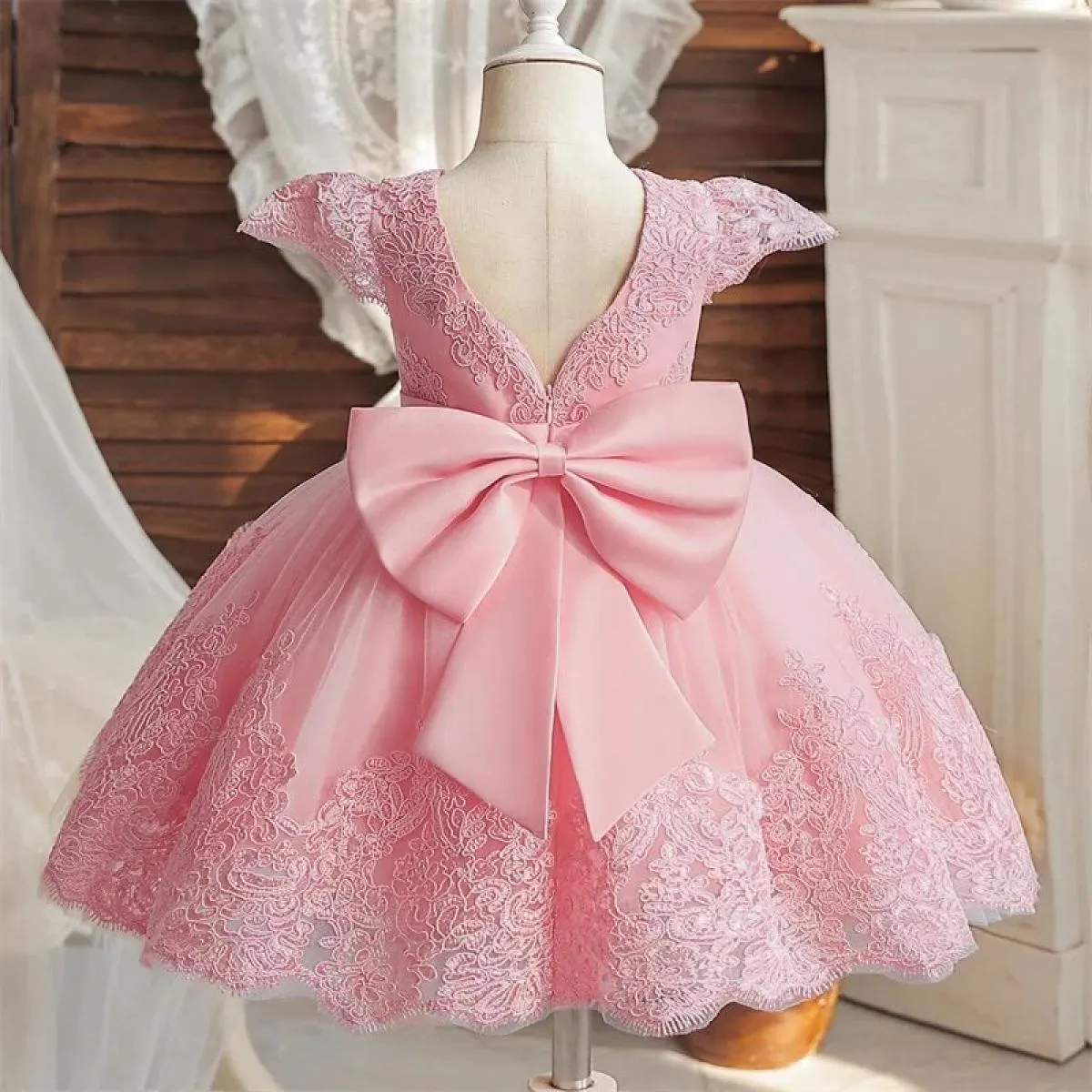 Abito natalizio rosso per ragazze con fiocco per bambini, abito da festa per il primo compleanno, elegante tutù natalizio per pr