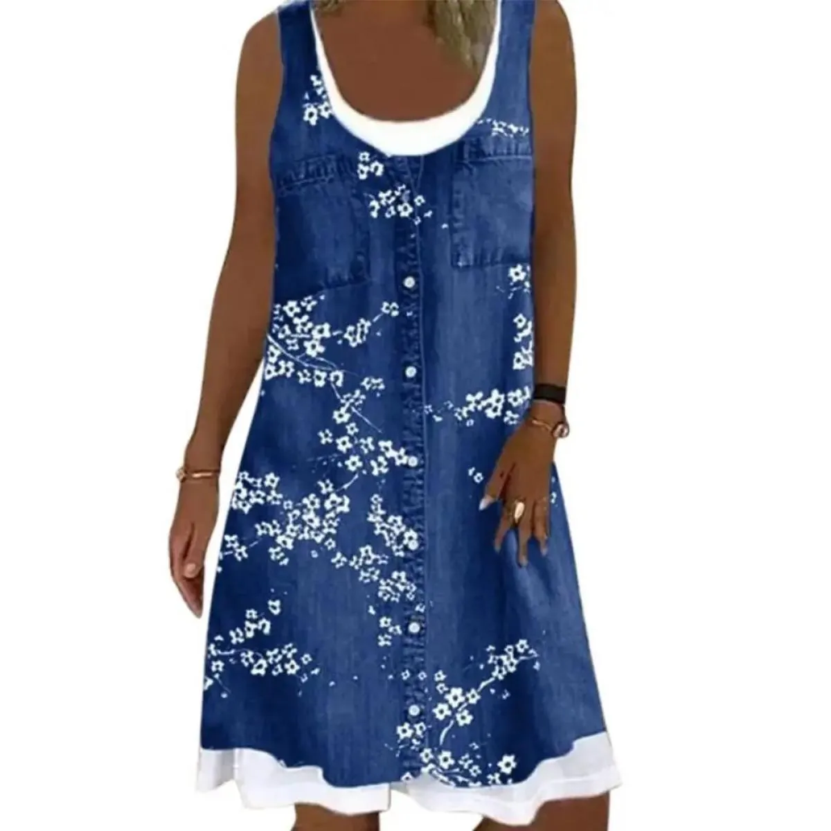 Abito senza maniche in denim imitazione per ragazze 2023 Abbigliamento estivo da donna Abiti corti da spiaggia Gonna longuette e
