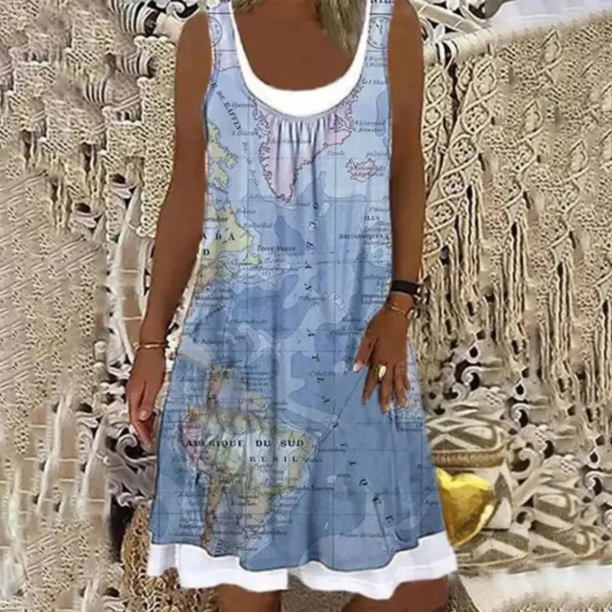 Abito senza maniche in denim imitazione per ragazze 2023 Abbigliamento estivo da donna Abiti corti da spiaggia Gonna longuette e