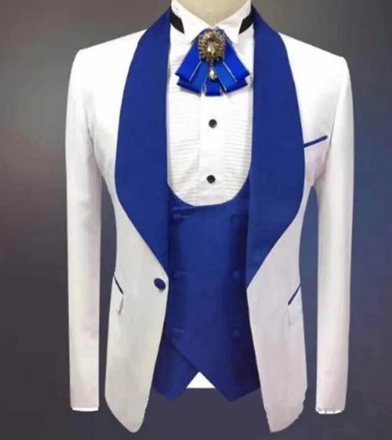 Abito su misura con pantaloni Smoking da sposa bianco per sposo con scialle dorato Risvolto 3 pezzi Abiti da uomo slim fit Costu