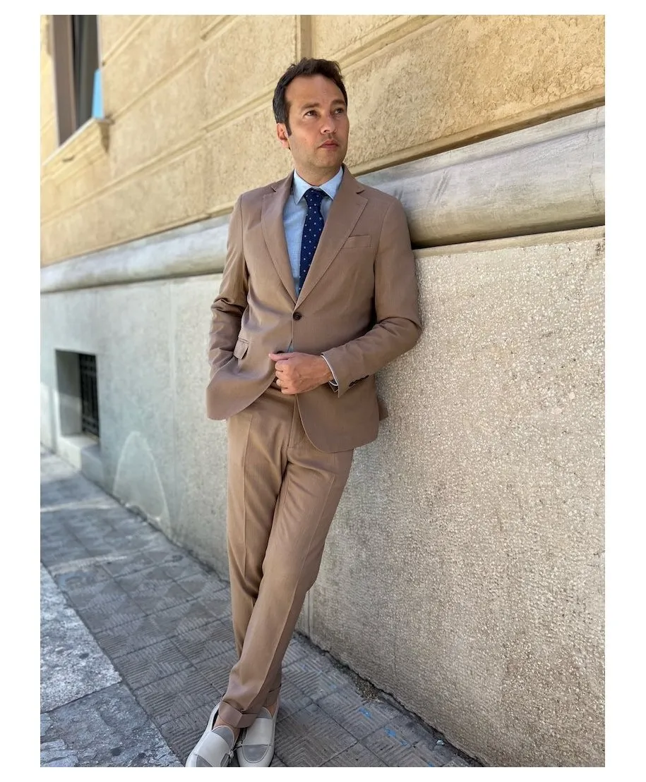 Abito uomo beige, misto lino - Made in Italy