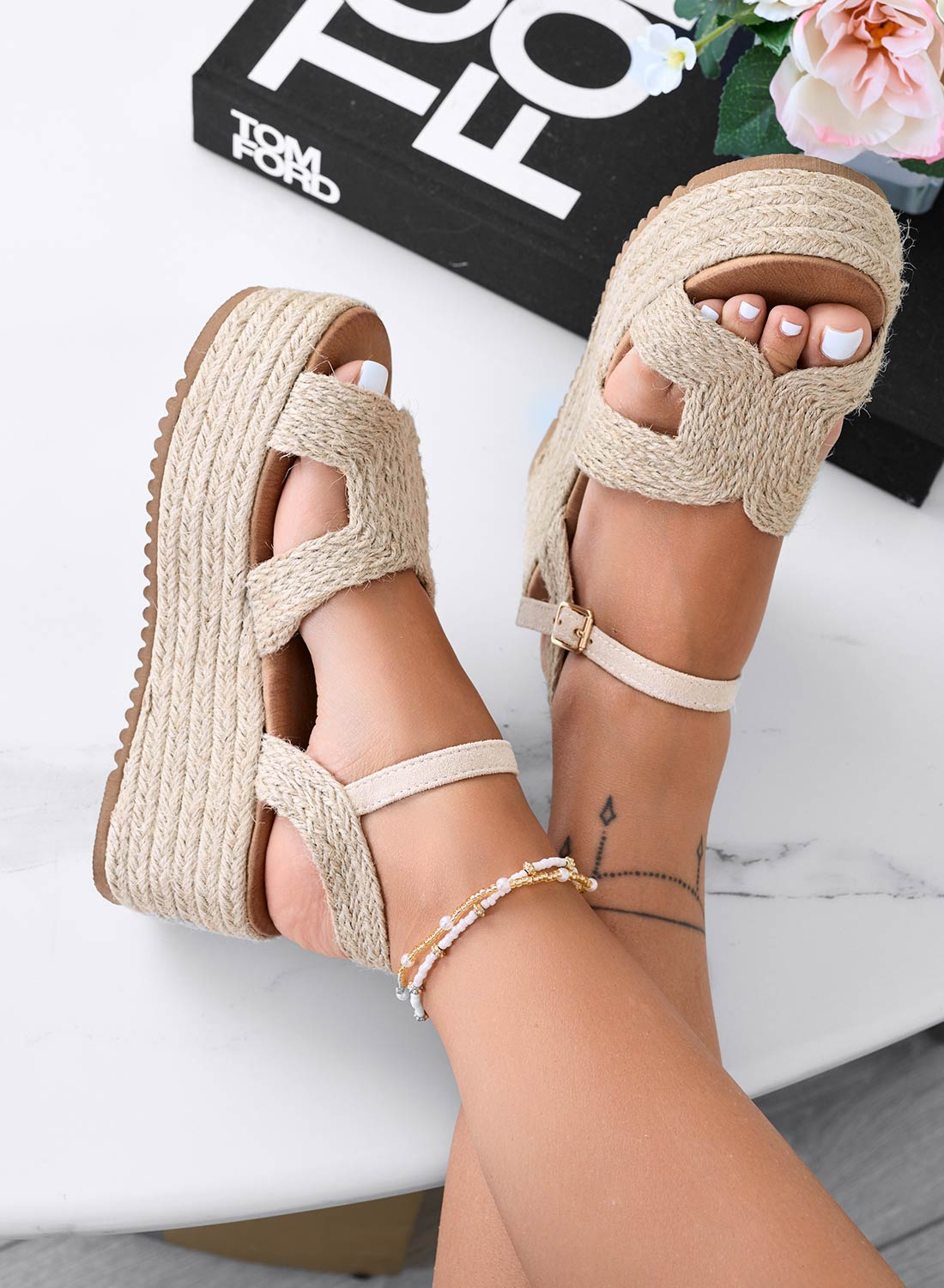 AIDA - Sandali espadrillas beige con zeppa