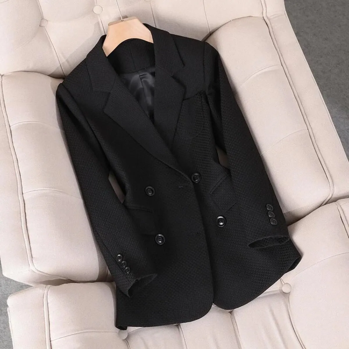 Autunno Inverno Donna Blazer formale Abito da ufficio da donna Manica lunga Doppio petto Giacca da lavoro Cappotto Capispalla fe