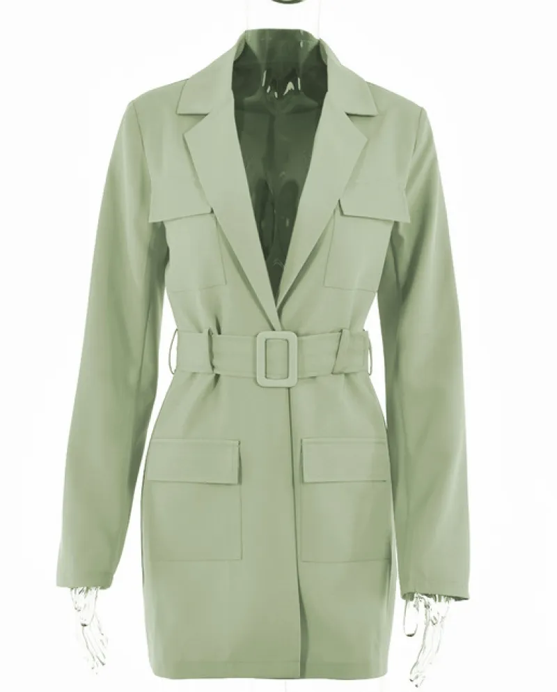 Blazer da donna Dress Turn Down Collar Cintura Cappotto Casual da donna rosa manica lunga tasca giacca singolo vestito femminile