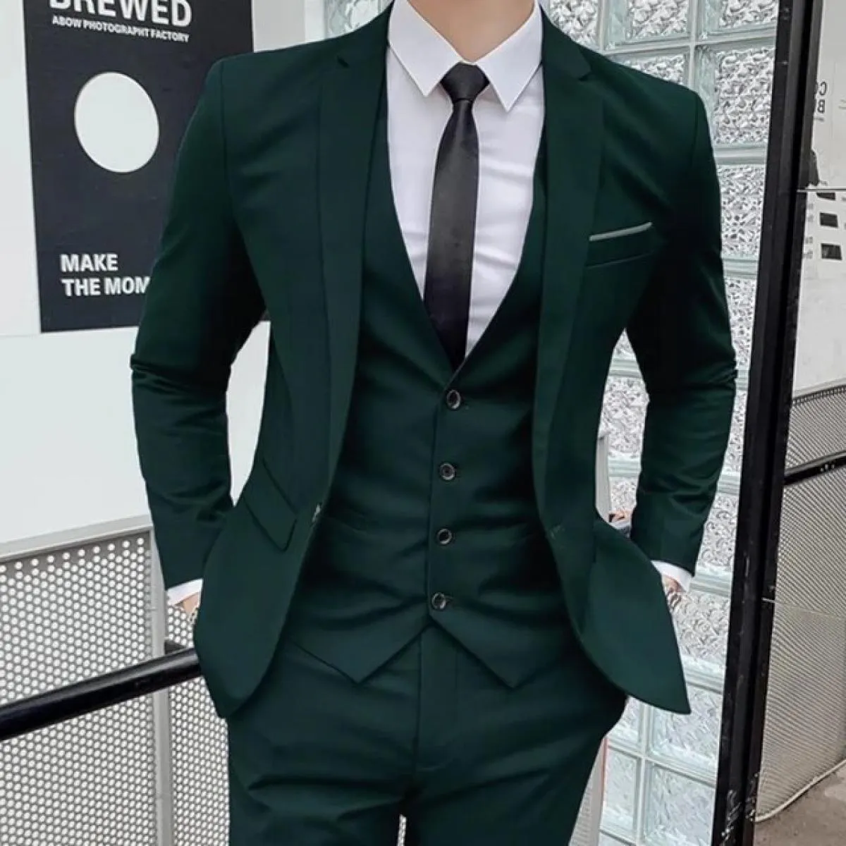 Blazer da sposo da uomo d'affari, pantaloni, abito da sposa, banchetto, tinta unita, vestibilità slim, giacca, cappotto, gilet,