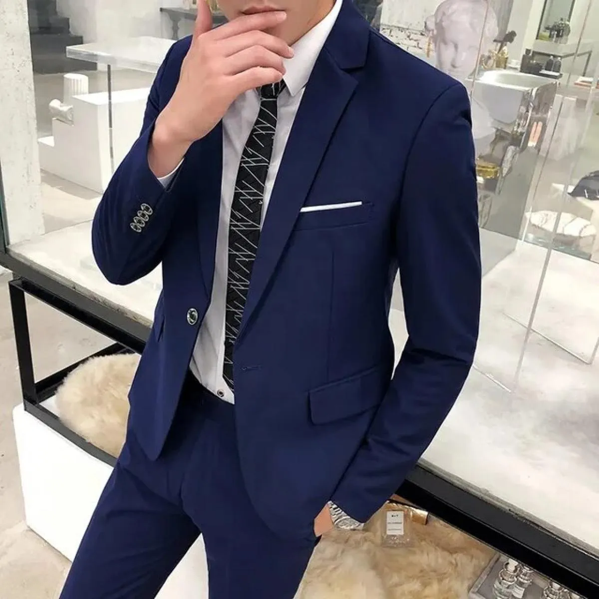 Blazer da sposo da uomo d'affari, pantaloni, abito da sposa, banchetto, tinta unita, vestibilità slim, giacca, cappotto, gilet,