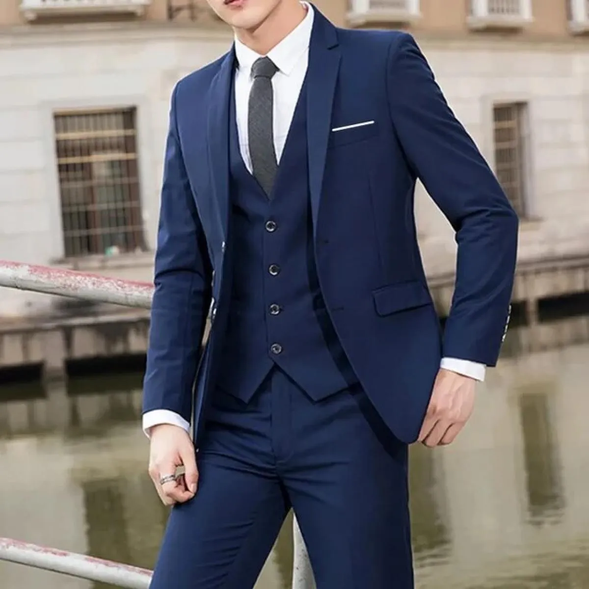 Blazer da sposo da uomo d'affari, pantaloni, abito da sposa, banchetto, tinta unita, vestibilità slim, giacca, cappotto, gilet,