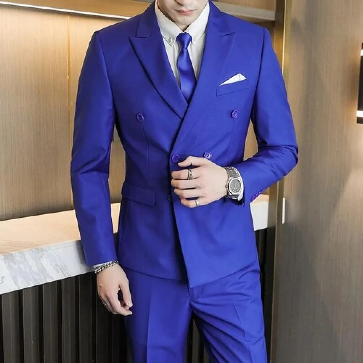 Blazer da uomo slim fit business tinta unita di alta qualità doppio petto plus size abito in tre pezzi cappotto gilet pantaloni