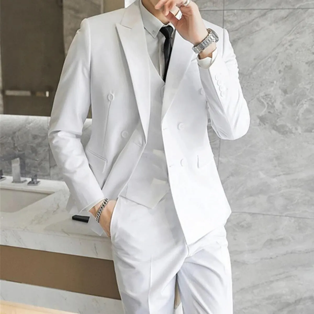 Blazer da uomo slim fit business tinta unita di alta qualità doppio petto plus size abito in tre pezzi cappotto gilet pantaloni