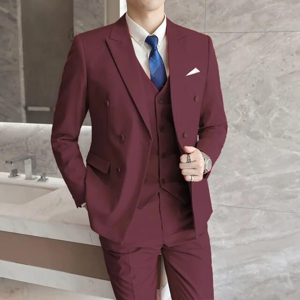 Blazer da uomo slim fit business tinta unita di alta qualità doppio petto plus size abito in tre pezzi cappotto gilet pantaloni