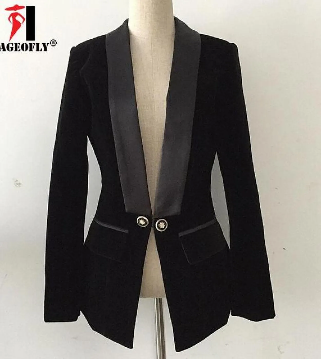 Blazer nero blu scuro Cappotti in velluto a maniche lunghe autunno donna Collo a scialle Blazer a bottone singolo Cappotto da do